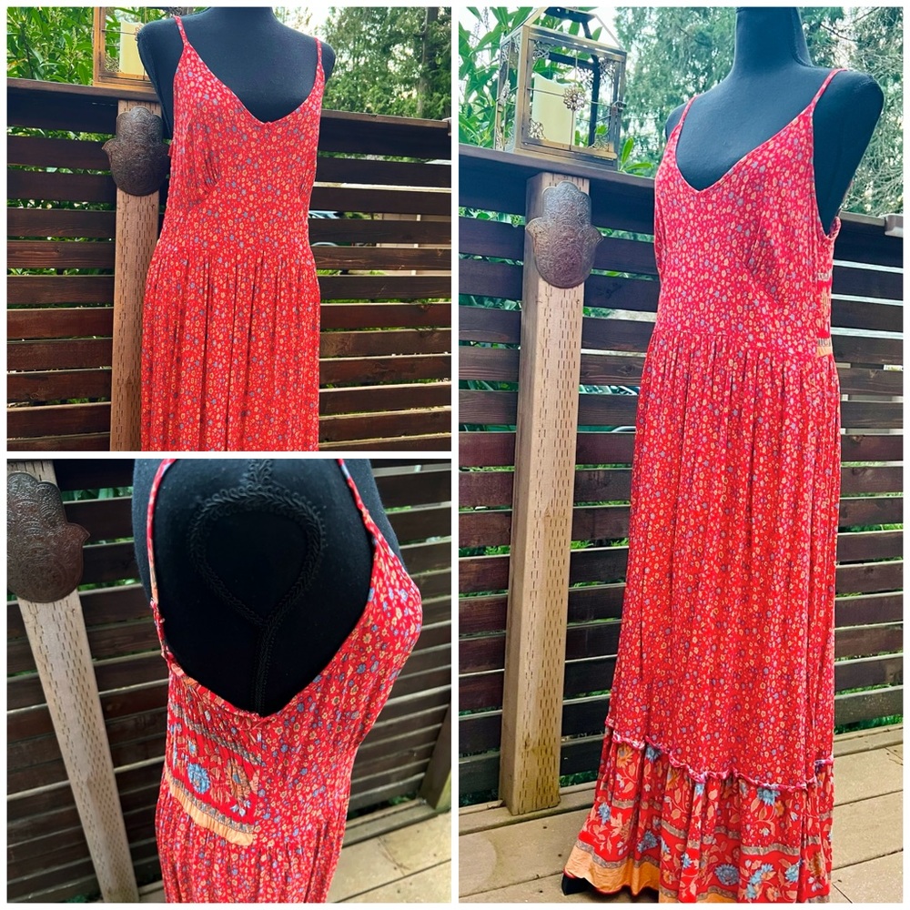Red Floral Bohochic  Spaghetti Strap Summer Dress